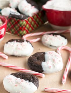 White Chocolate Dipped Dark Chocolate Peppermint Cookies | cakenknife.com #ad #12daysofgiveaways #christmas #recipe