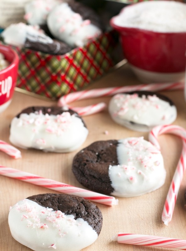 White Chocolate Dipped Dark Chocolate Peppermint Cookies | cakenknife.com #ad #12daysofgiveaways #christmas #recipe