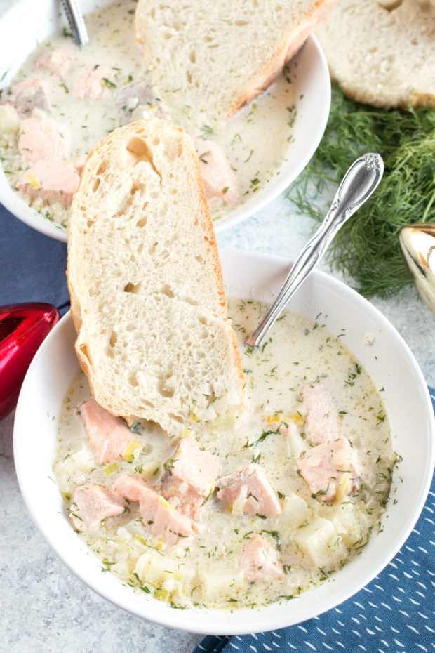 Salmon Chowder | cakenknife.com #ad #christmas #salmon #seafood #chowder #soup