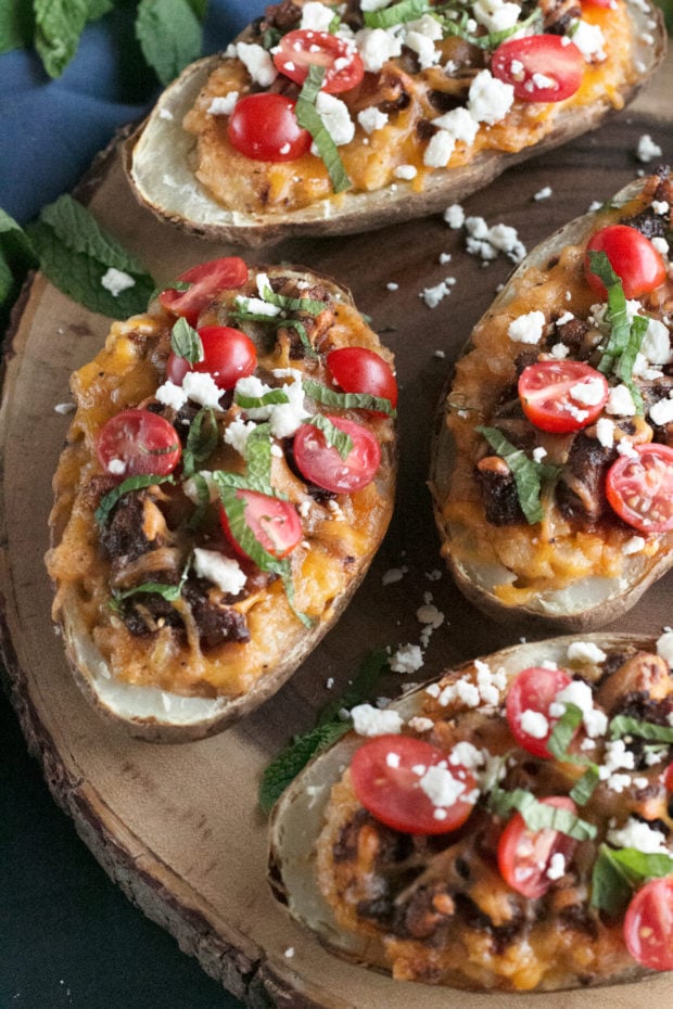 Twice-Baked Chicken Shawarma Stuffed Potatoes | cakenknife.com #moderncomfortcooking @griermountain #dinner #yummy