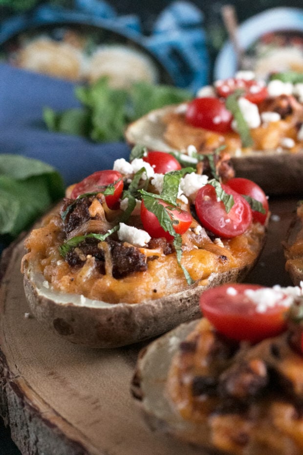 Twice-Baked Chicken Shawarma Stuffed Potatoes | cakenknife.com #moderncomfortcooking @griermountain #dinner #yummy