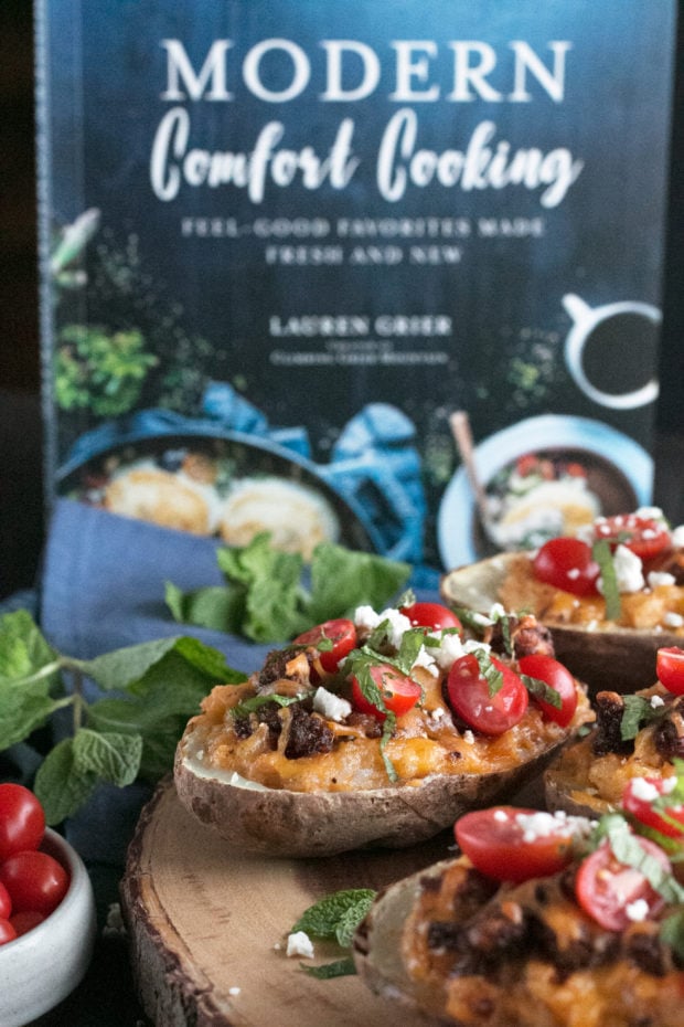 Twice-Baked Chicken Shawarma Stuffed Potatoes | cakenknife.com #moderncomfortcooking @griermountain #dinner #yummy