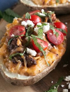 Twice-Baked Chicken Shawarma Stuffed Potatoes | cakenknife.com #moderncomfortcooking @griermountain #dinner #yummy