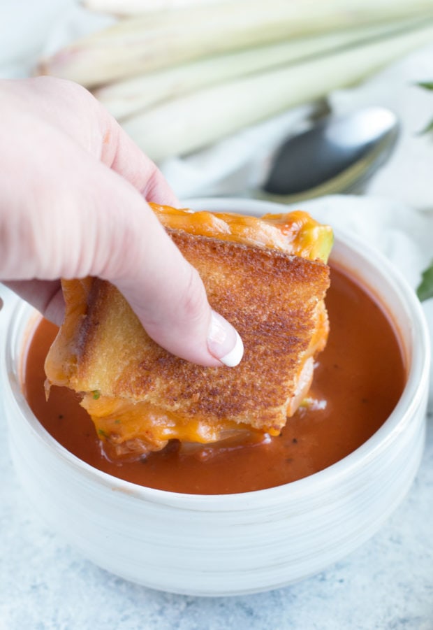 Avocado Kimchi Grilled Cheese with Thai Spiced Tomato Soup