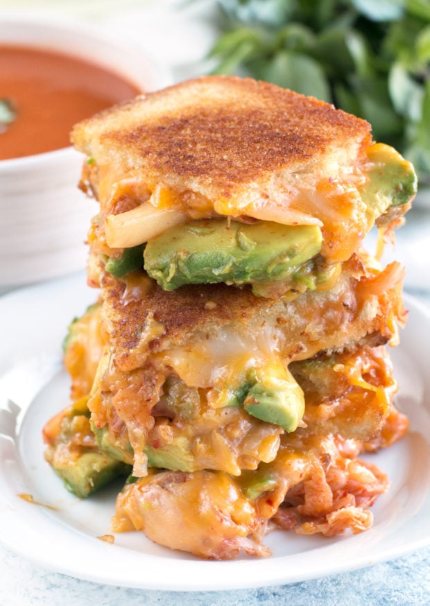 Avocado Kimchi Grilled Cheese with Thai Spiced Tomato Soup