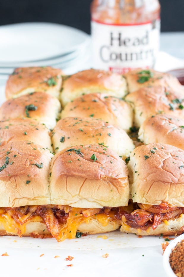 Cheesy BBQ Chicken Pull Apart Sliders