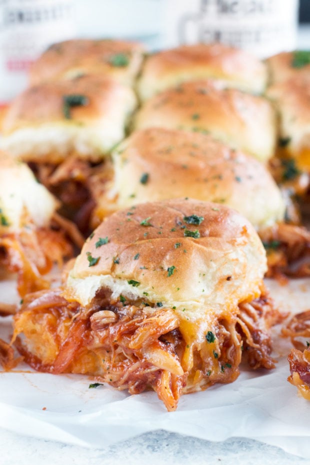 Cheesy BBQ Chicken Pull Apart Sliders