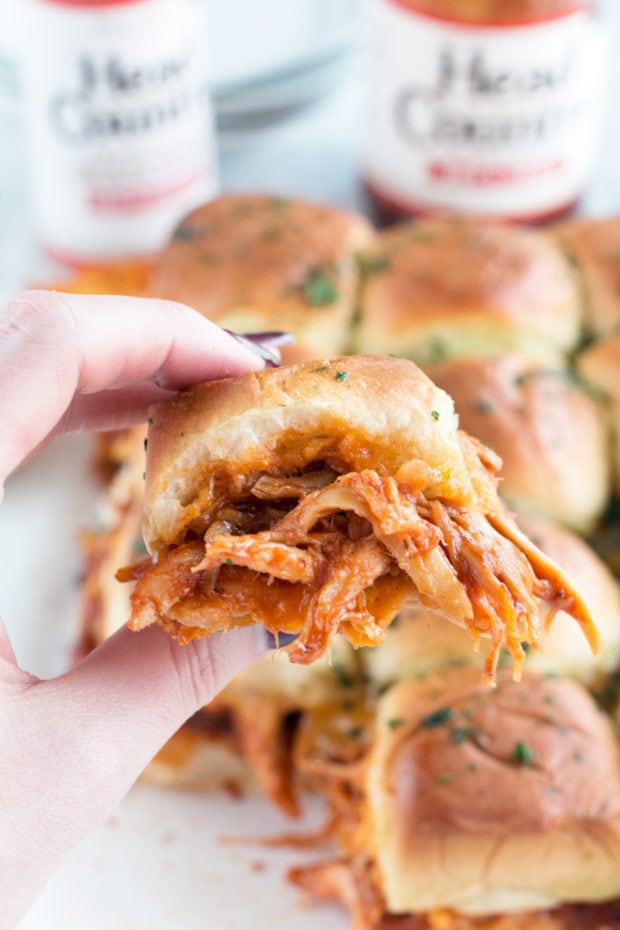 Cheesy BBQ Chicken Pull Apart Sliders