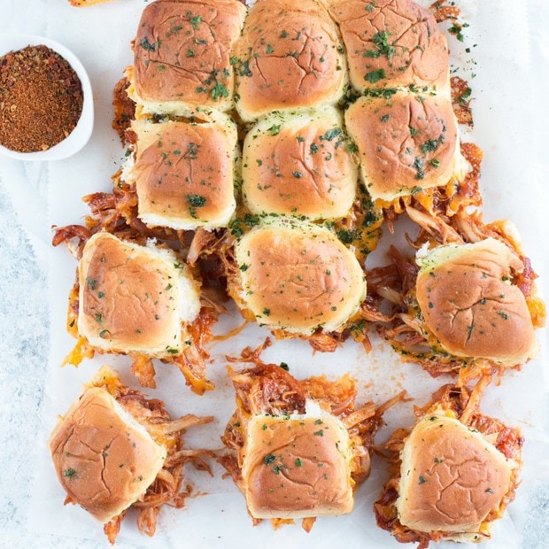 Cheesy BBQ Chicken Pull Apart Sliders