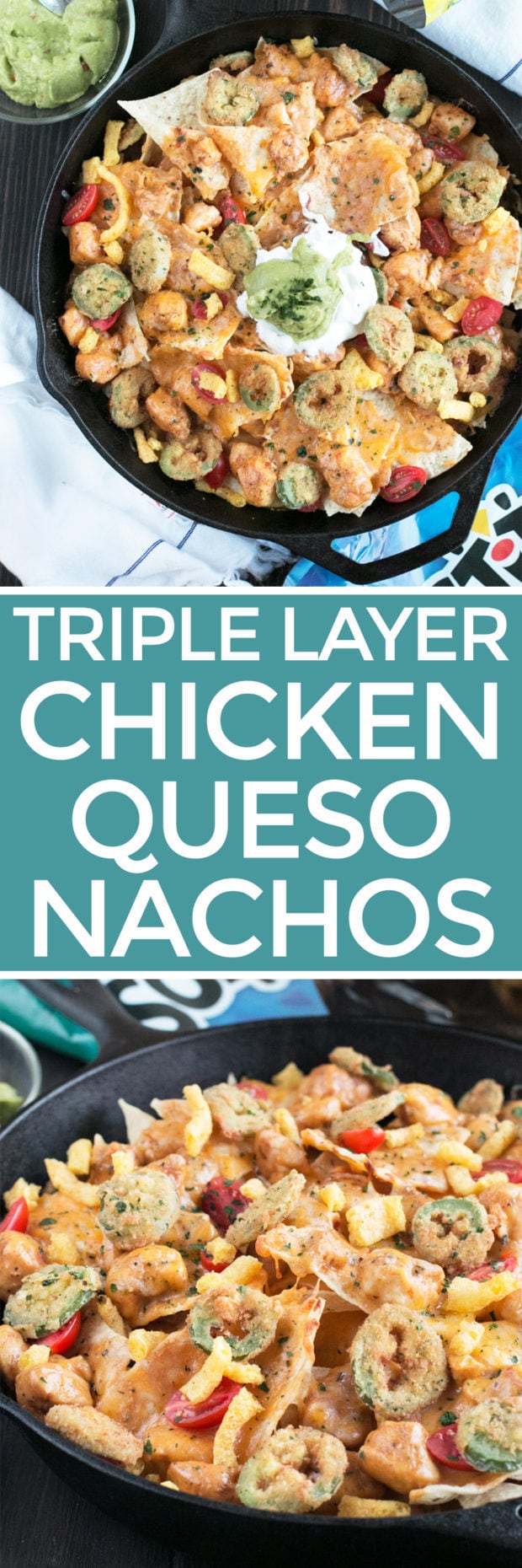 Triple Layer Chipotle Chicken Queso Nachos with Fried Jalapeños Cake
