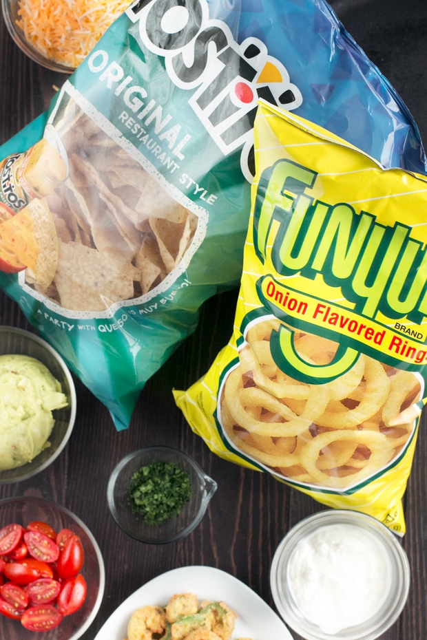 Triple Layer Chipotle Chicken Queso Nachos with Fried Jalapeños Cake