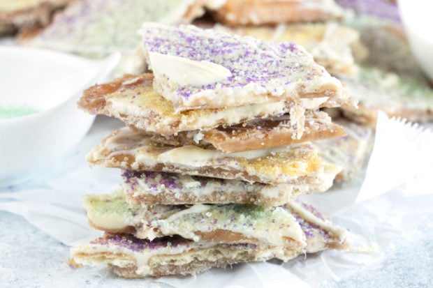 Horizontal image of king cake candy for Mardi Gras