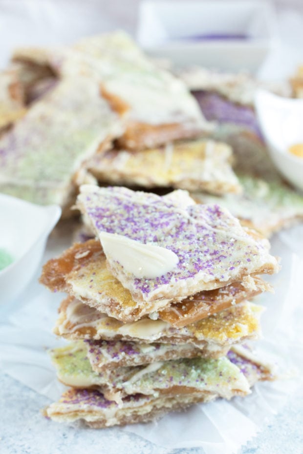 Mardis gras king cake candy in a pile photo