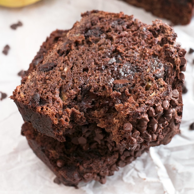 Double chocolate avocado banana bread cake n knife