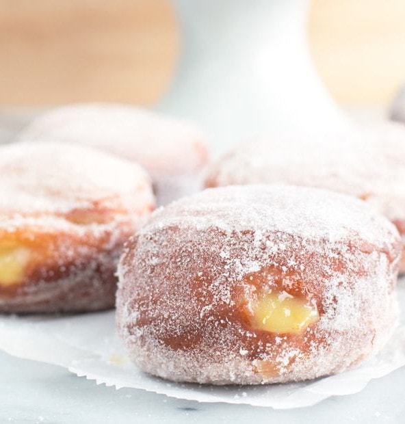 Lavender Lemon Curd Filled Doughnuts