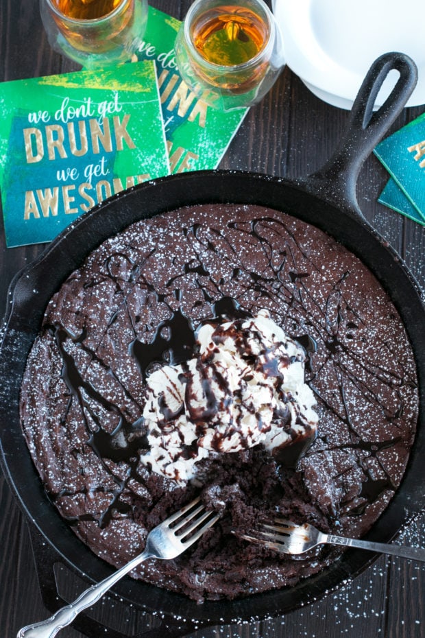 Whiskey Skillet Brownie with Bailey’s No Churn Ice Cream