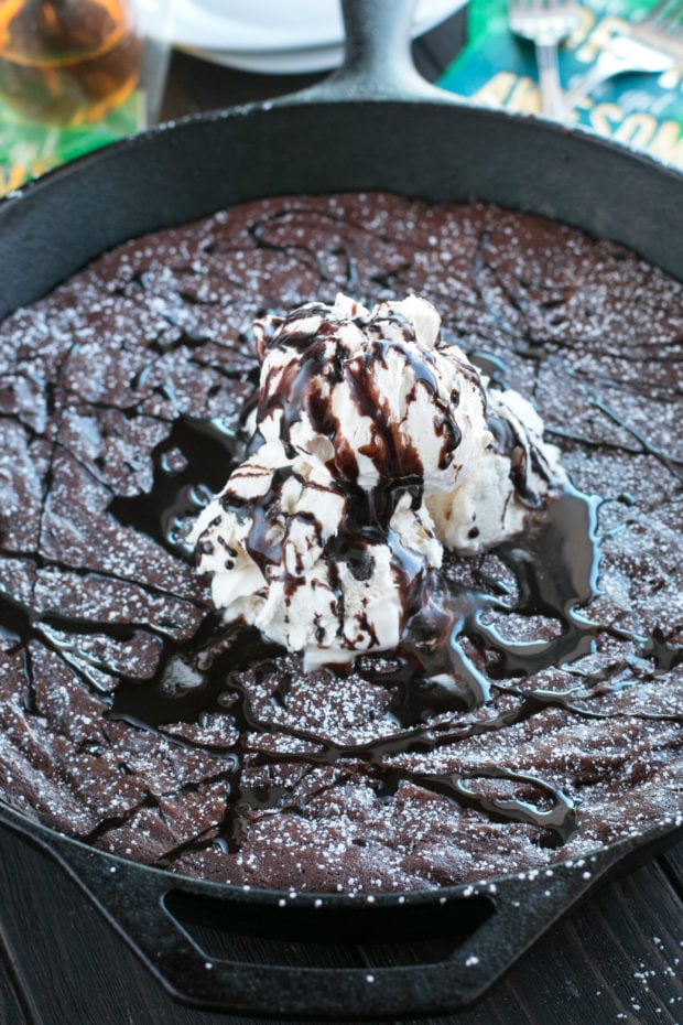 Whiskey Skillet Brownie with Bailey’s No Churn Ice Cream