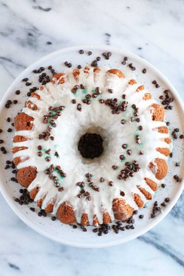 Bailey's Chocolate Chip Bundt Cake overhead shot