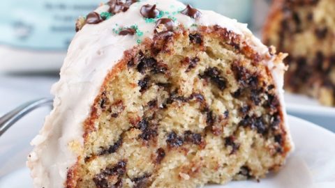 chocolate chocolate chip bundt cake with pudding