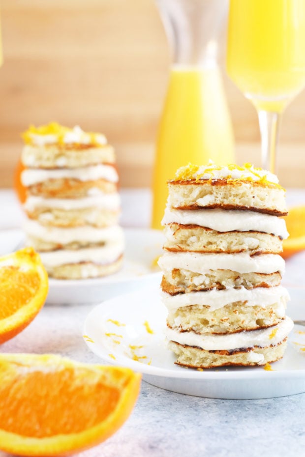 Mimosa Pancake Stacks with mimosas!