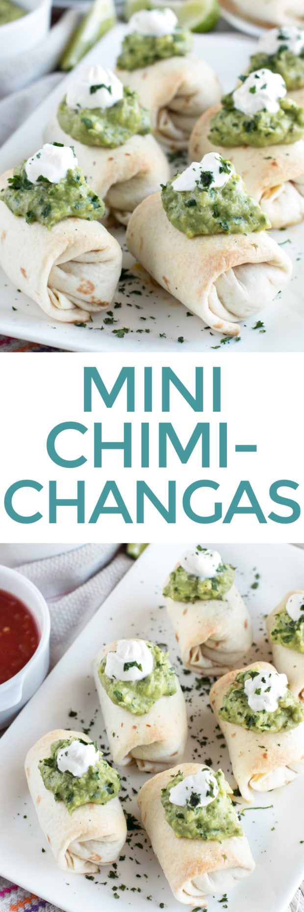 Baked Mini Chimichangas with Creamy Spicy Guacamole