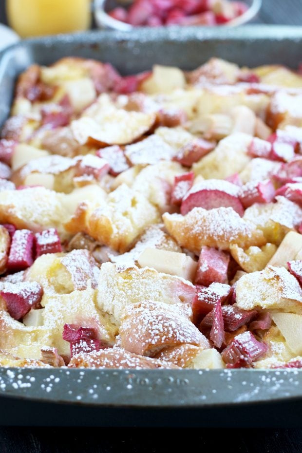 Rhubarb Pear French Toast Overnight Casserole