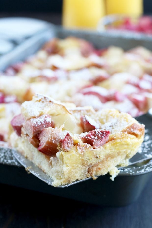 Rhubarb Pear French Toast Overnight Casserole