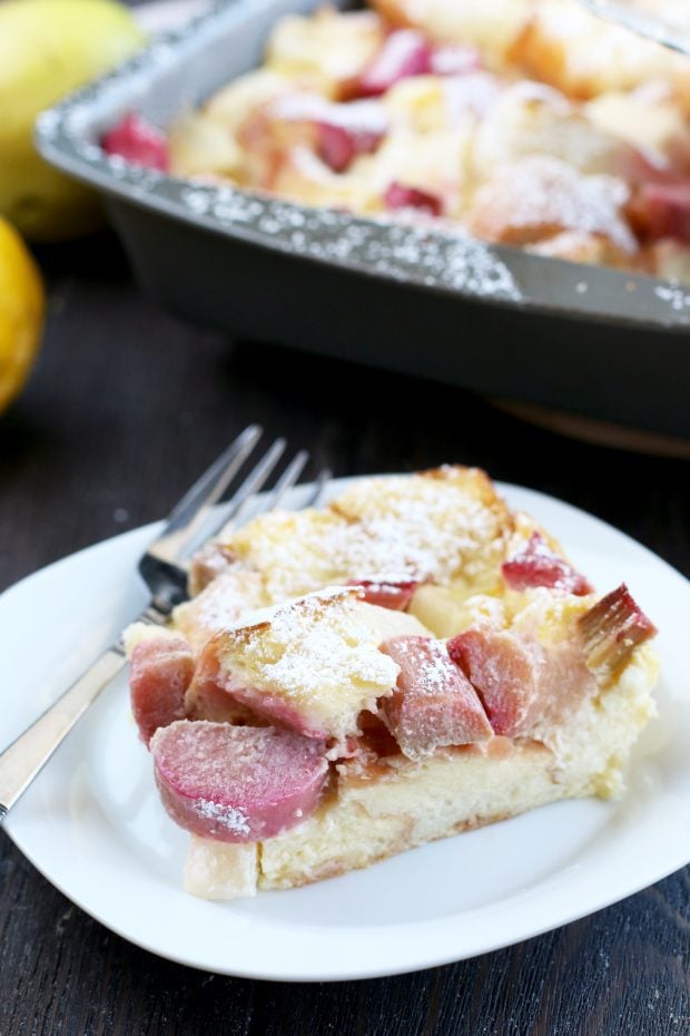 Rhubarb Pear French Toast Overnight Casserole