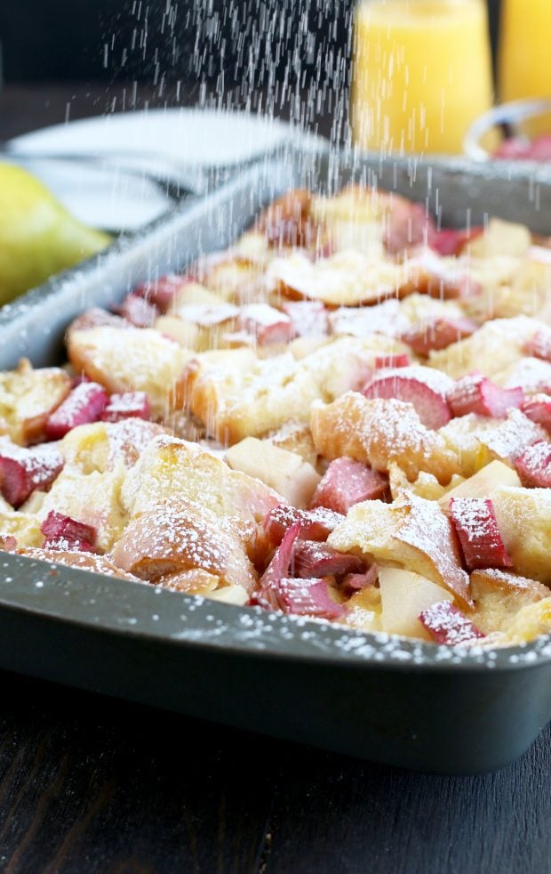 Rhubarb Pear French Toast Overnight Casserole