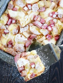 Rhubarb Pear French Toast Overnight Casserole