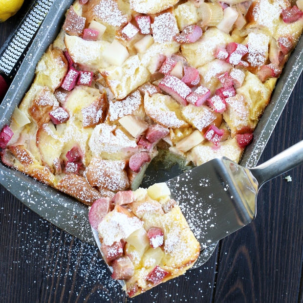 Rhubarb Pear French Toast Overnight Casserole