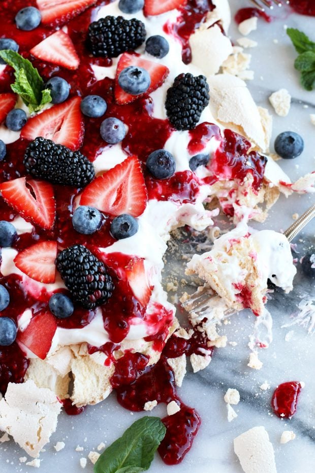 Berry dessert with a fork