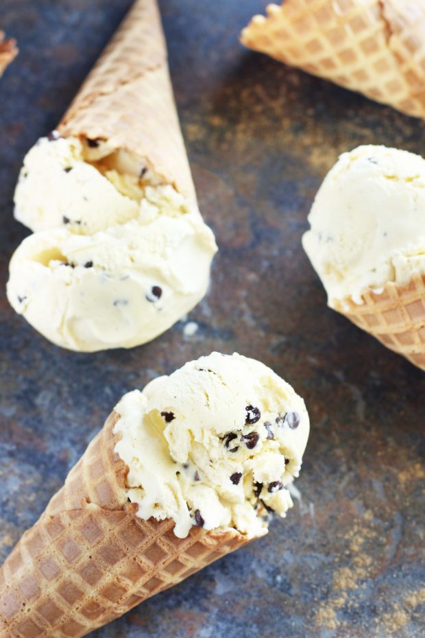 Chocolate Chip Cardamom Ice Cream in cones