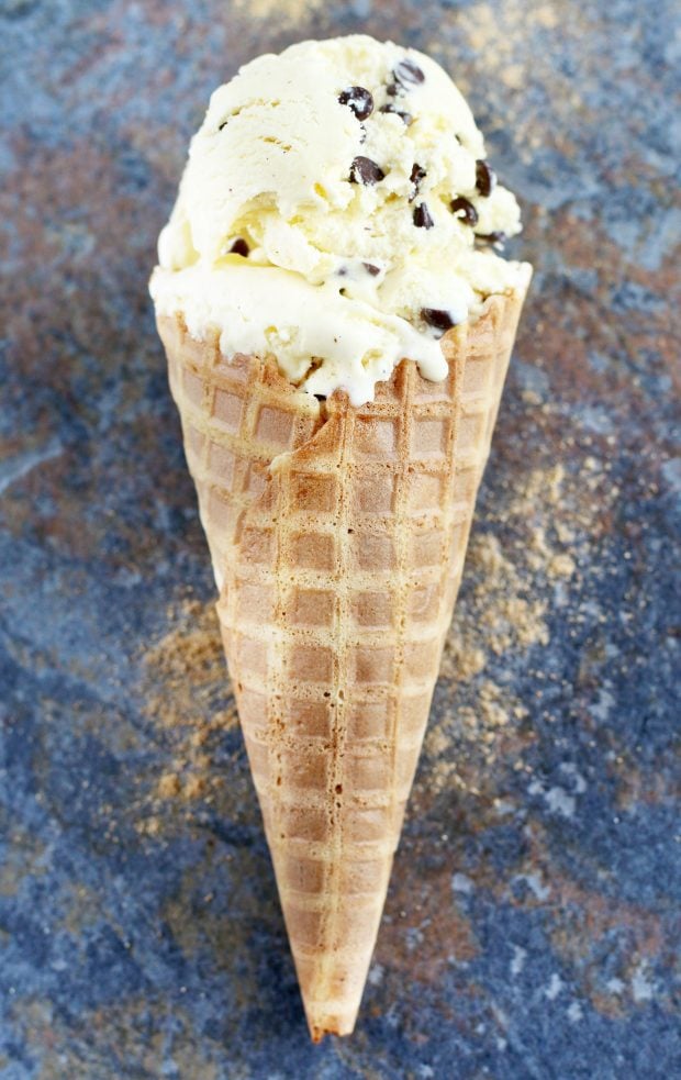 Chocolate Chip Cardamom Ice Cream single cone
