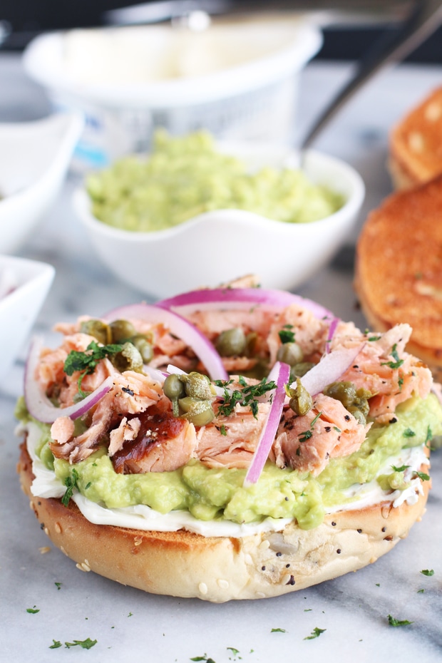 Smoked Salmon Avocado Cream Cheese Bagels