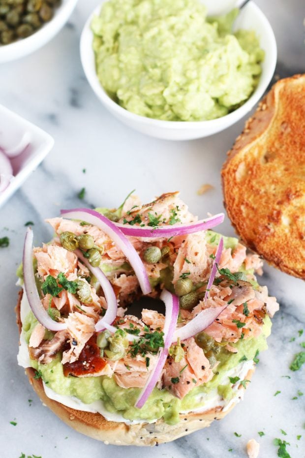 Smoked Salmon Avocado Cream Cheese Bagels