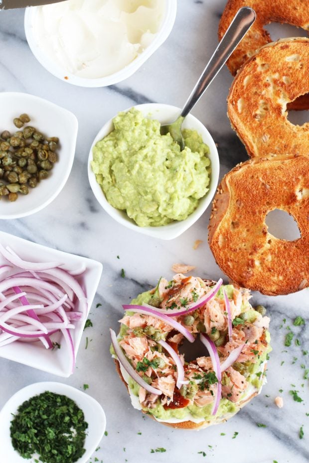 Smoked Salmon Avocado Cream Cheese Bagels