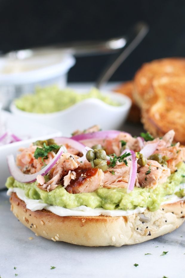 Smoked Salmon Avocado Cream Cheese Bagels