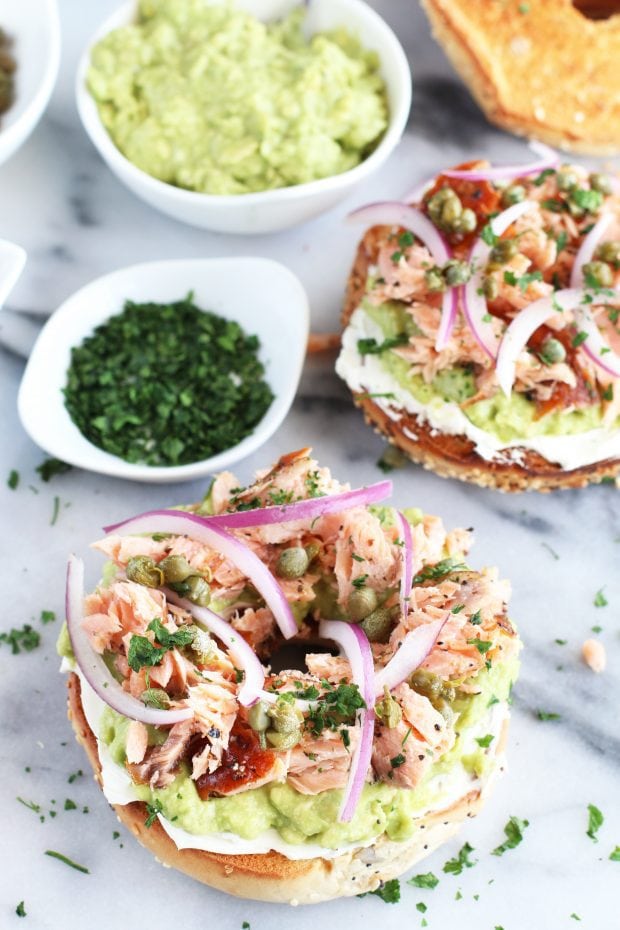 Smoked Salmon Avocado Cream Cheese Bagels