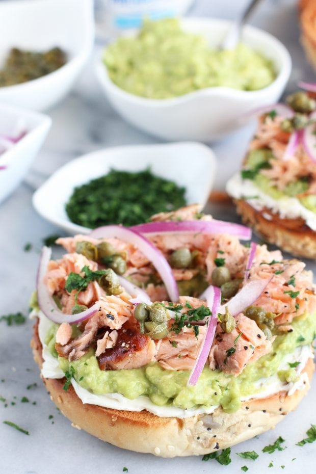 Smoked Salmon Avocado Cream Cheese Bagels