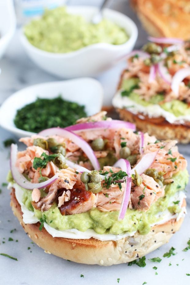 Smoked Salmon Avocado Cream Cheese Bagels