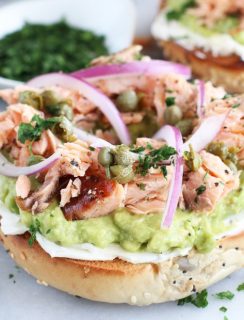 Smoked Salmon Avocado Cream Cheese Bagels