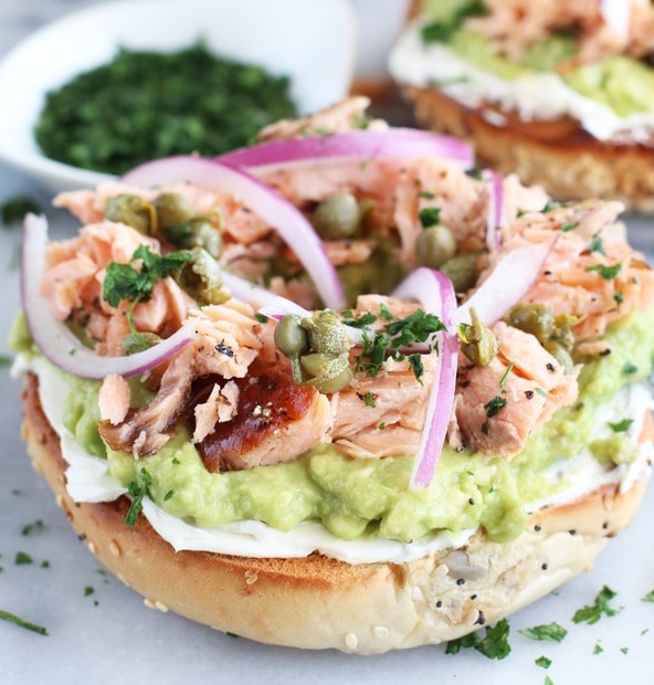 Smoked Salmon Avocado Cream Cheese Bagels