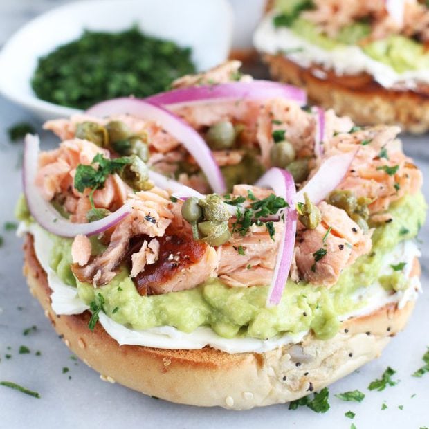 Smoked Salmon Avocado Cream Cheese Bagels