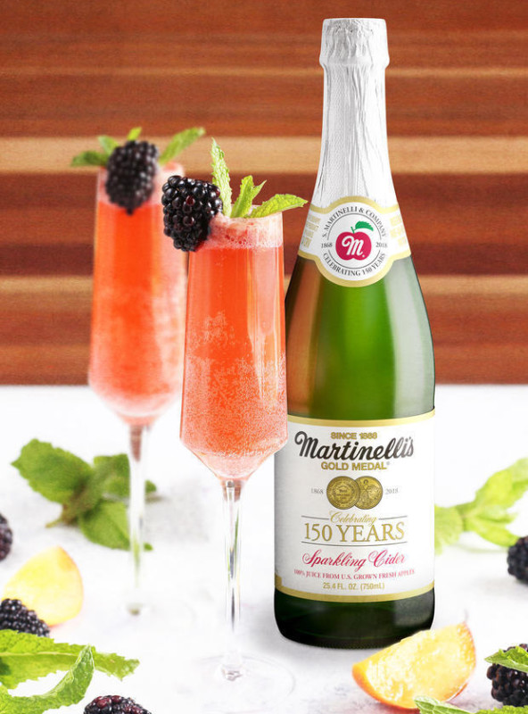 Sparkling Cider Blackberry Peach Bellini Mocktail