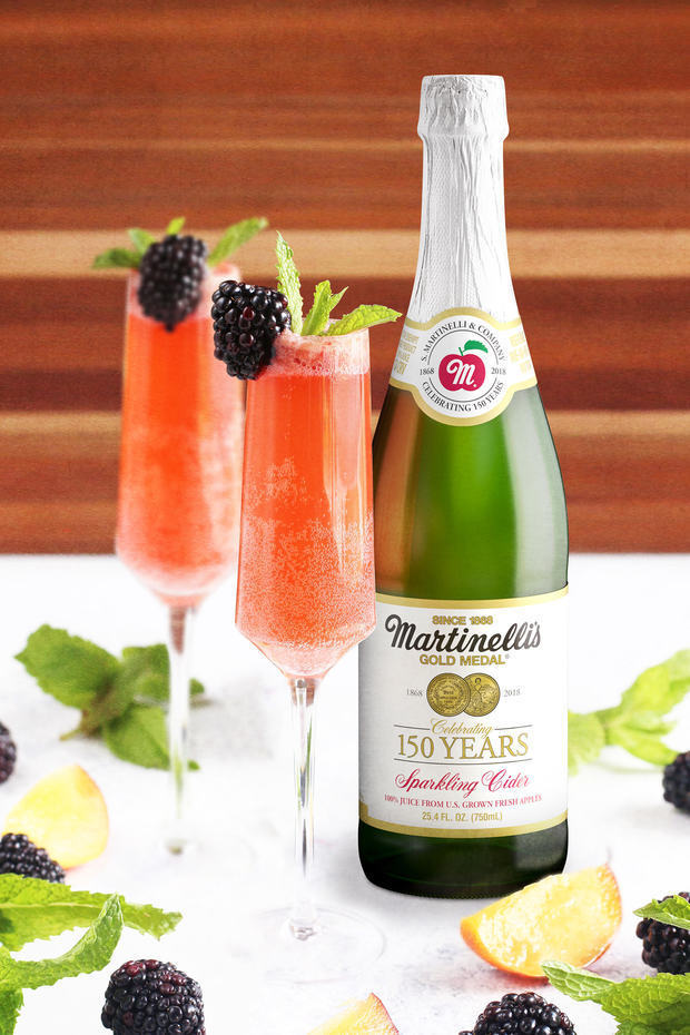 Sparkling Cider Blackberry Peach Bellini Mocktail