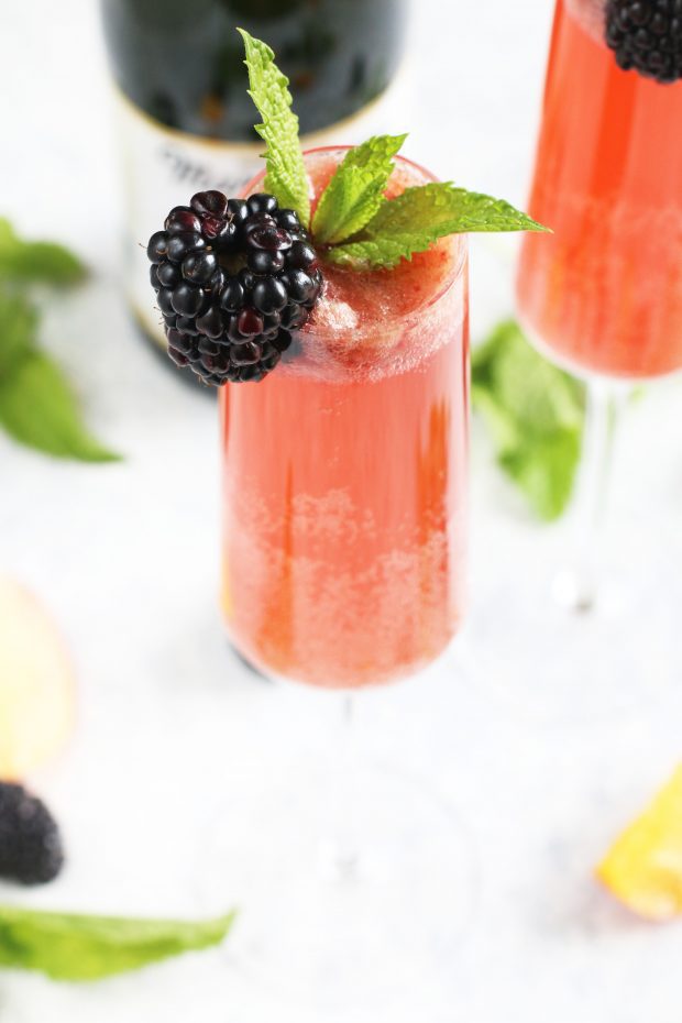 Sparkling Cider Blackberry Peach Bellini Mocktail