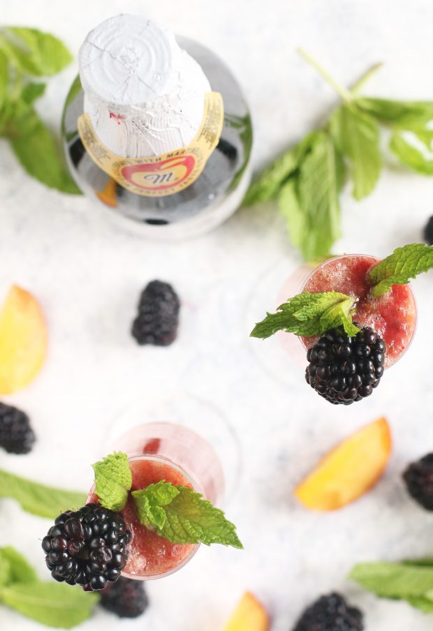 Sparkling Cider Blackberry Peach Bellini Mocktail