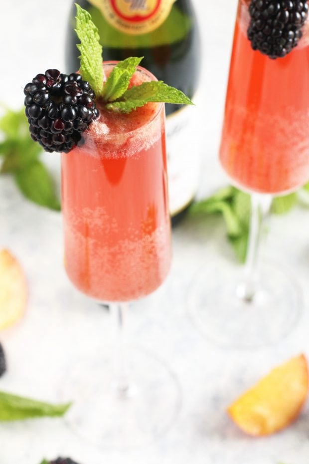 Sparkling Cider Blackberry Peach Bellini Mocktail