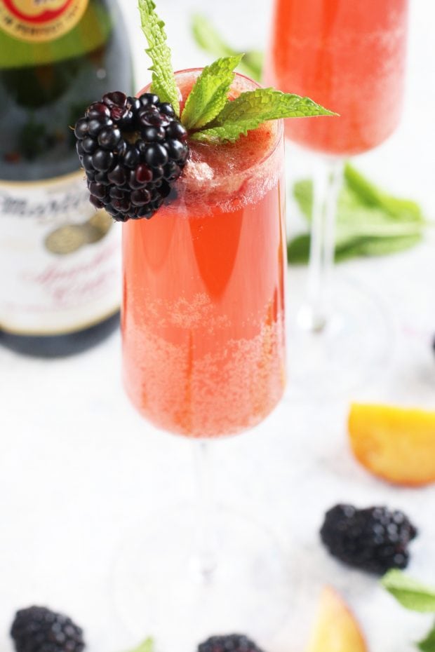 Sparkling Cider Blackberry Peach Bellini Mocktail